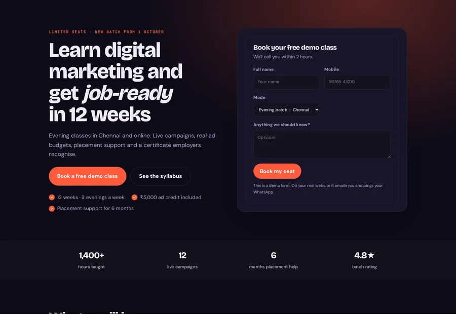 Preview of the Landing page demo website