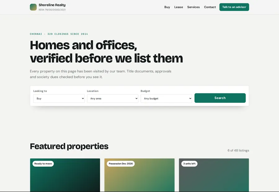 Preview of the Real estate demo website