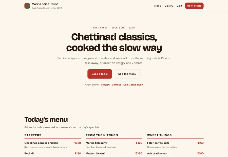 Preview of the Restaurant & café demo website
